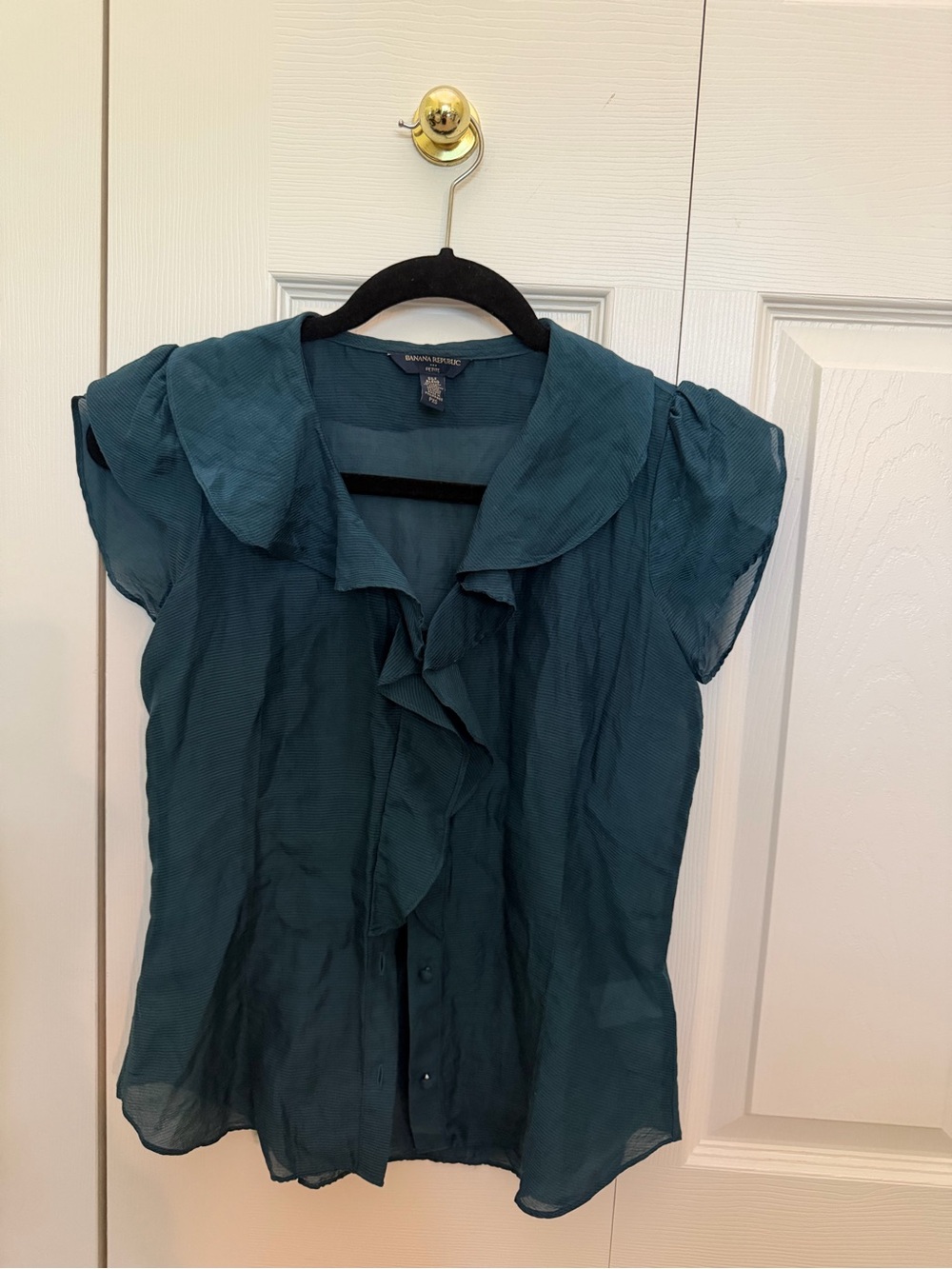 Banana Republic Teal Ruffle-Front Short Sleeve Blouse
